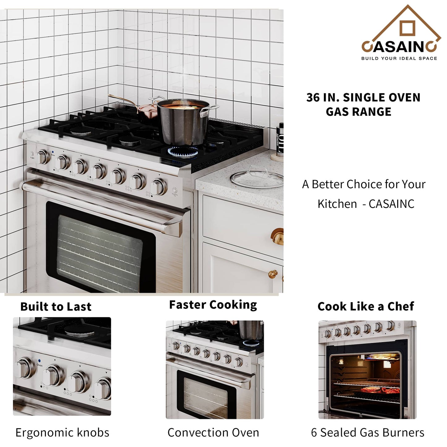 36-Inch 6-Burner Gas Oven & Integrated Cooker | Versatile All-in-One Gas Cooker