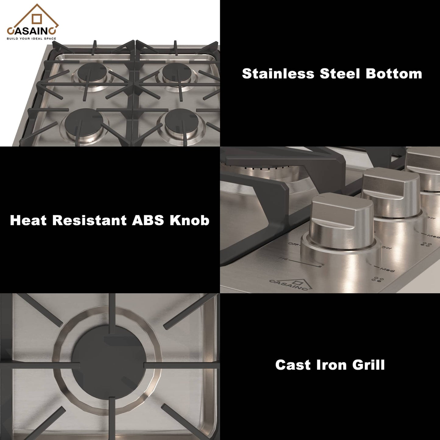 30in 4 Burners Stainless Steel Gas Cooktop with LP Conversion Kit