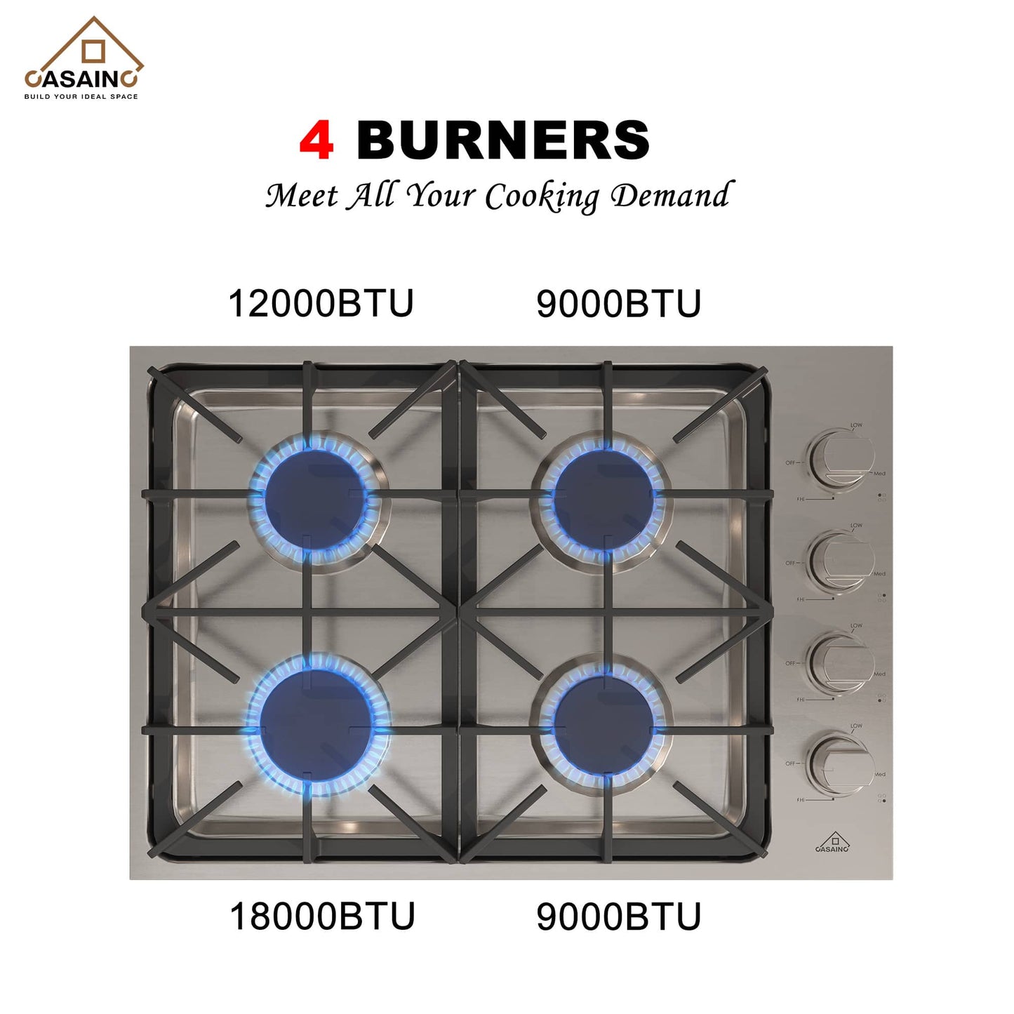 30in 4 Burners Stainless Steel Gas Cooktop with LP Conversion Kit